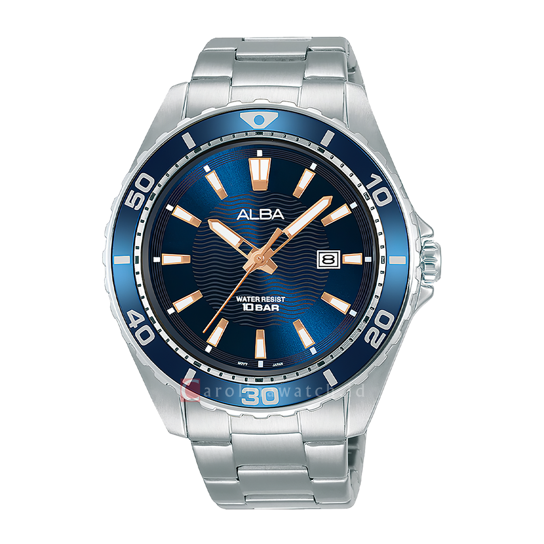Jam Tangan ALBA Active AG8L25X1 Men Blue Dial Stainless Steel Strap