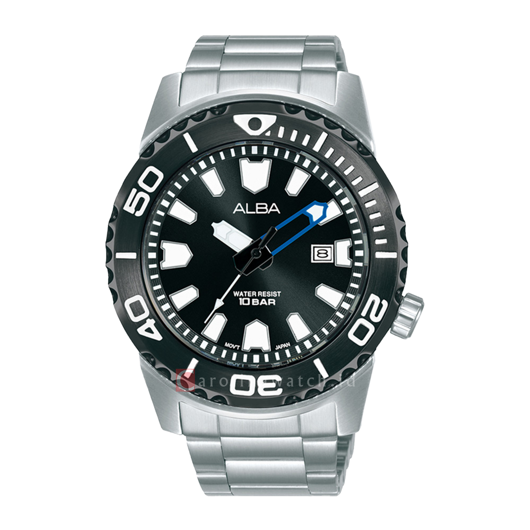Jam Tangan ALBA Active AG8M03X1 Men Black Dial Stainless Steel Strap