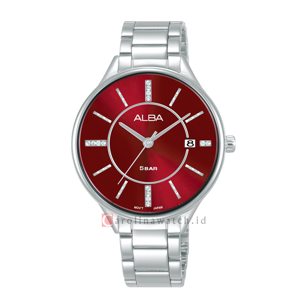 Jam Tangan ALBA Fashion AG8Q57X1 Women Red Dial Stainless Steel Strap
