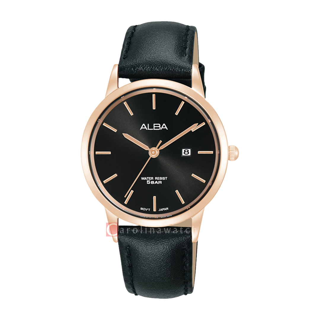 Jam Tangan ALBA Fashion AH7BV4X1 Women Black Dial Black Leather Strap