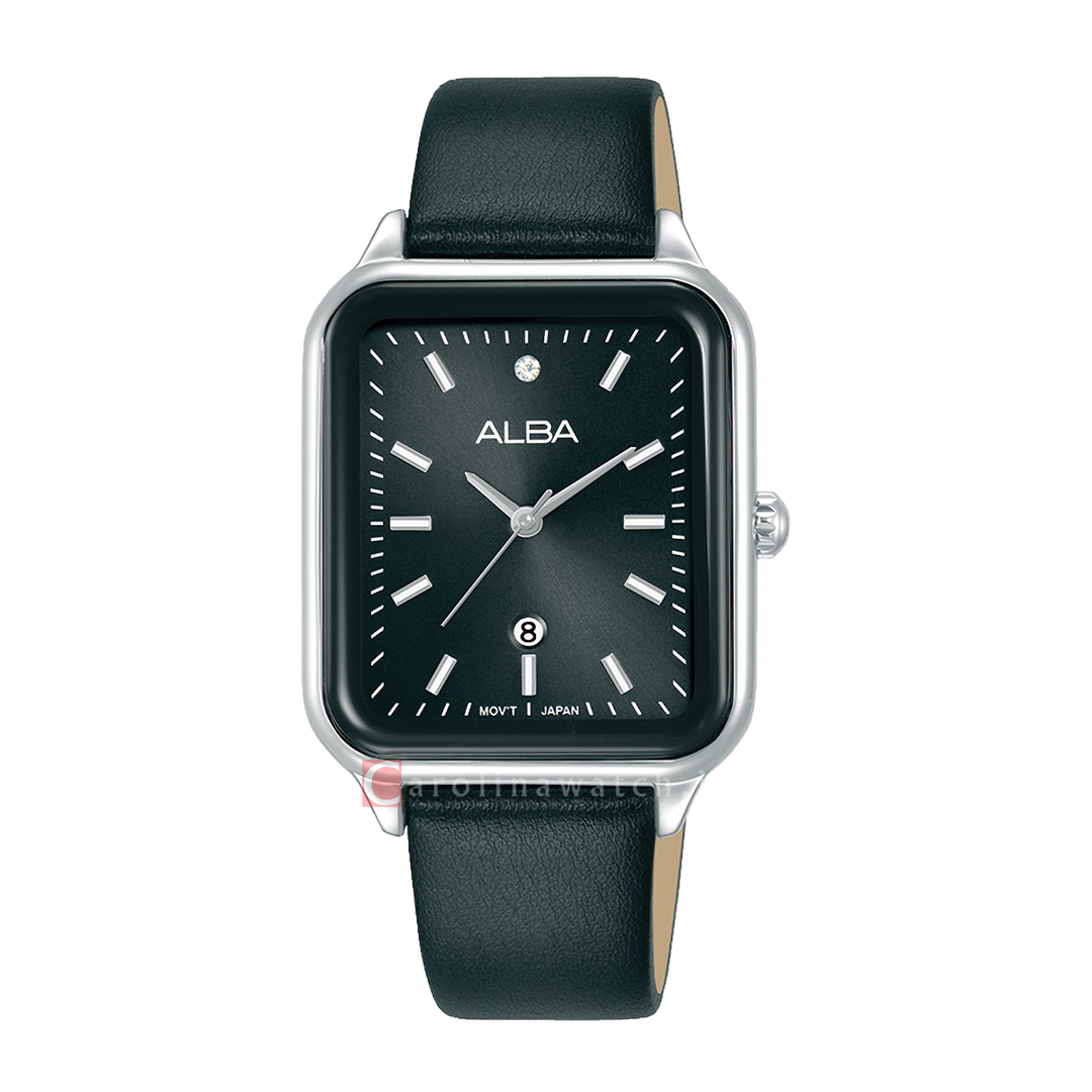 Jam Tangan ALBA AH7DW7X1 Women Black Dial Black Leather Strap