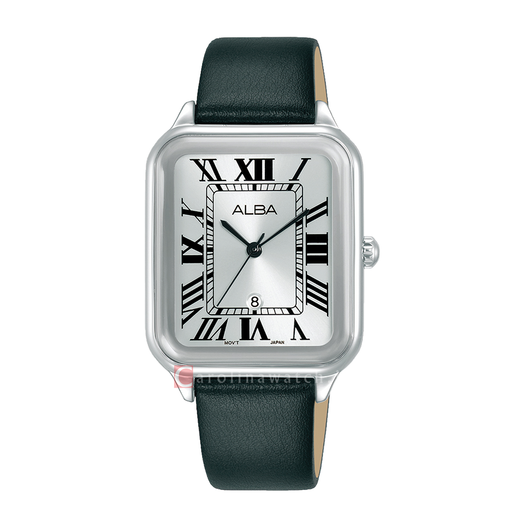 Jam Tangan ALBA AH7DX7X1 Tank Women Silver Dial Black Leather Strap