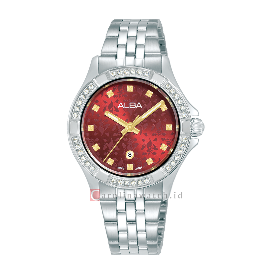 Jam Tangan ALBA Signa AH7EE1X1 Women Red Dial Stainless Steel Strap