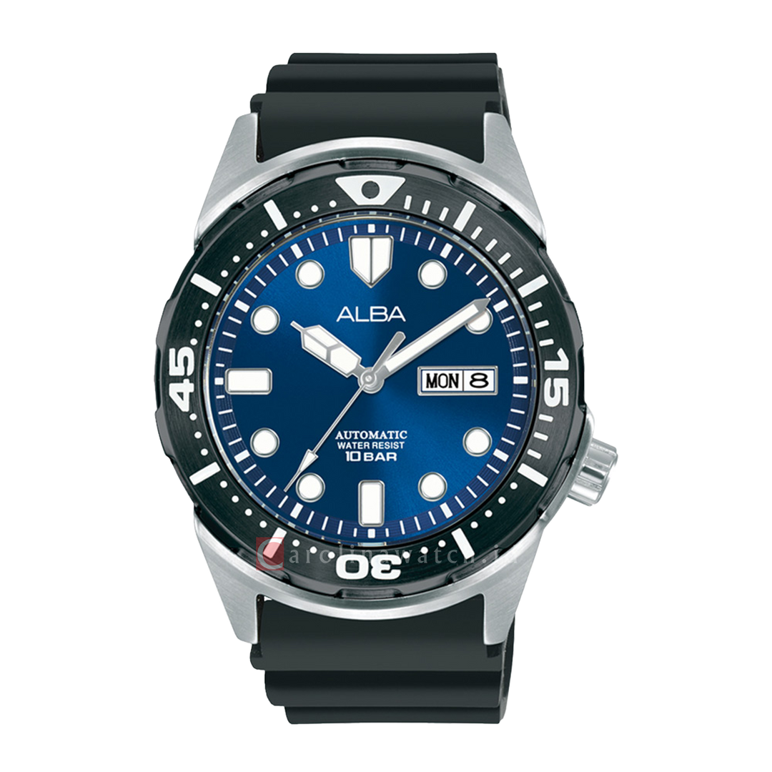 Jam Tangan ALBA Mechanical AL4379X1 Men Blue Dial Black Rubber Strap
