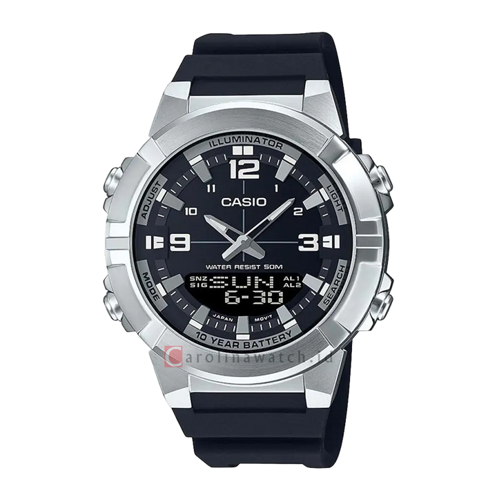 Jam Tangan Casio General AMW-870-1A Men Black Dial Black Resin Strap