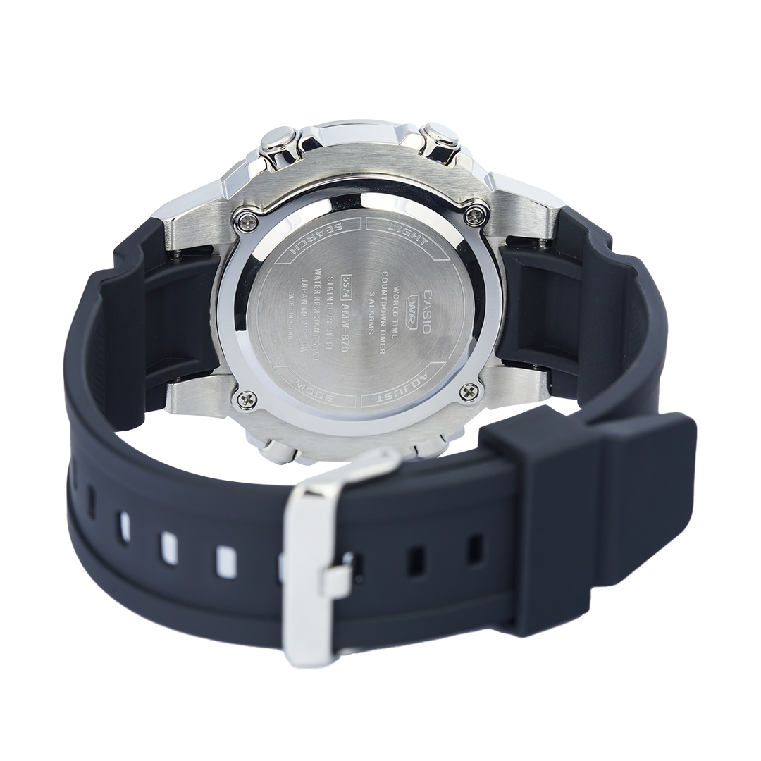 Jam Tangan Casio General AMW-870-1A Men Black Dial Black Resin Strap