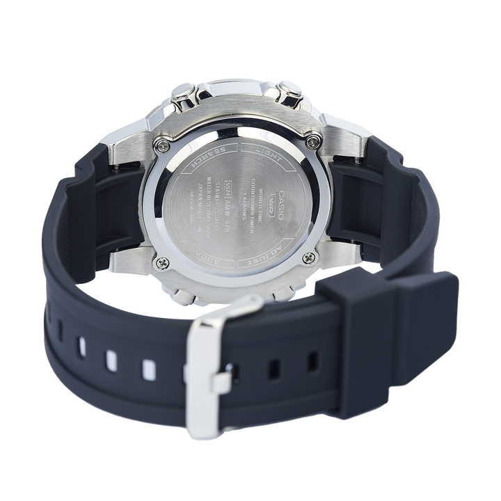 Jam Tangan Casio General AMW-870-1A Men Black Dial Black Resin Strap