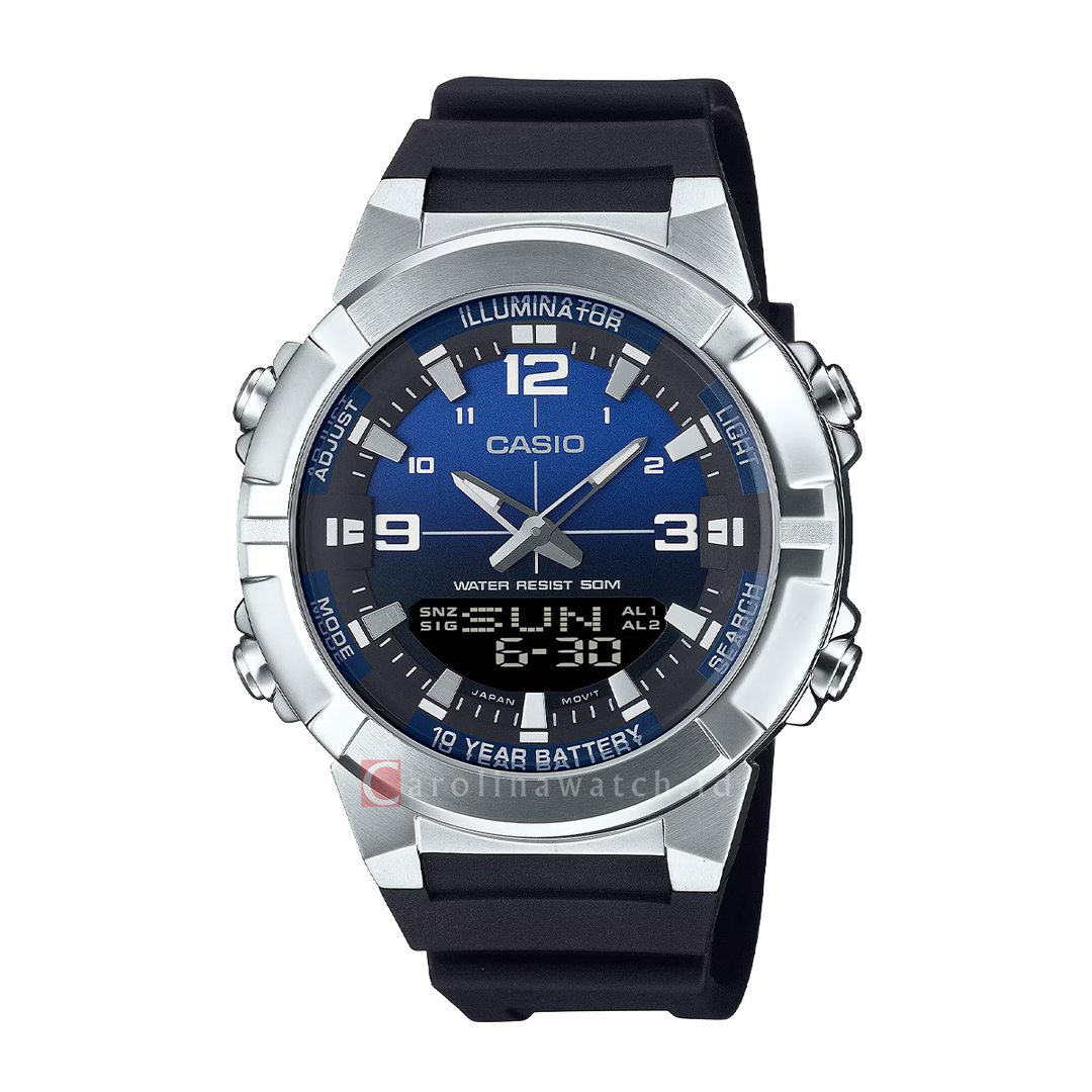Jam Tangan Casio Analog-Digital Combination AMW-870A-2A Men Blue Dial Black Resin Strap