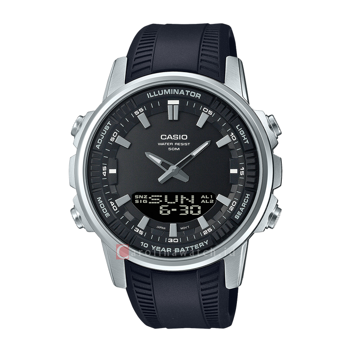 Jam Tangan Casio General AMW-880-1A Men Black Digital Analaog Dial Black Resin Band