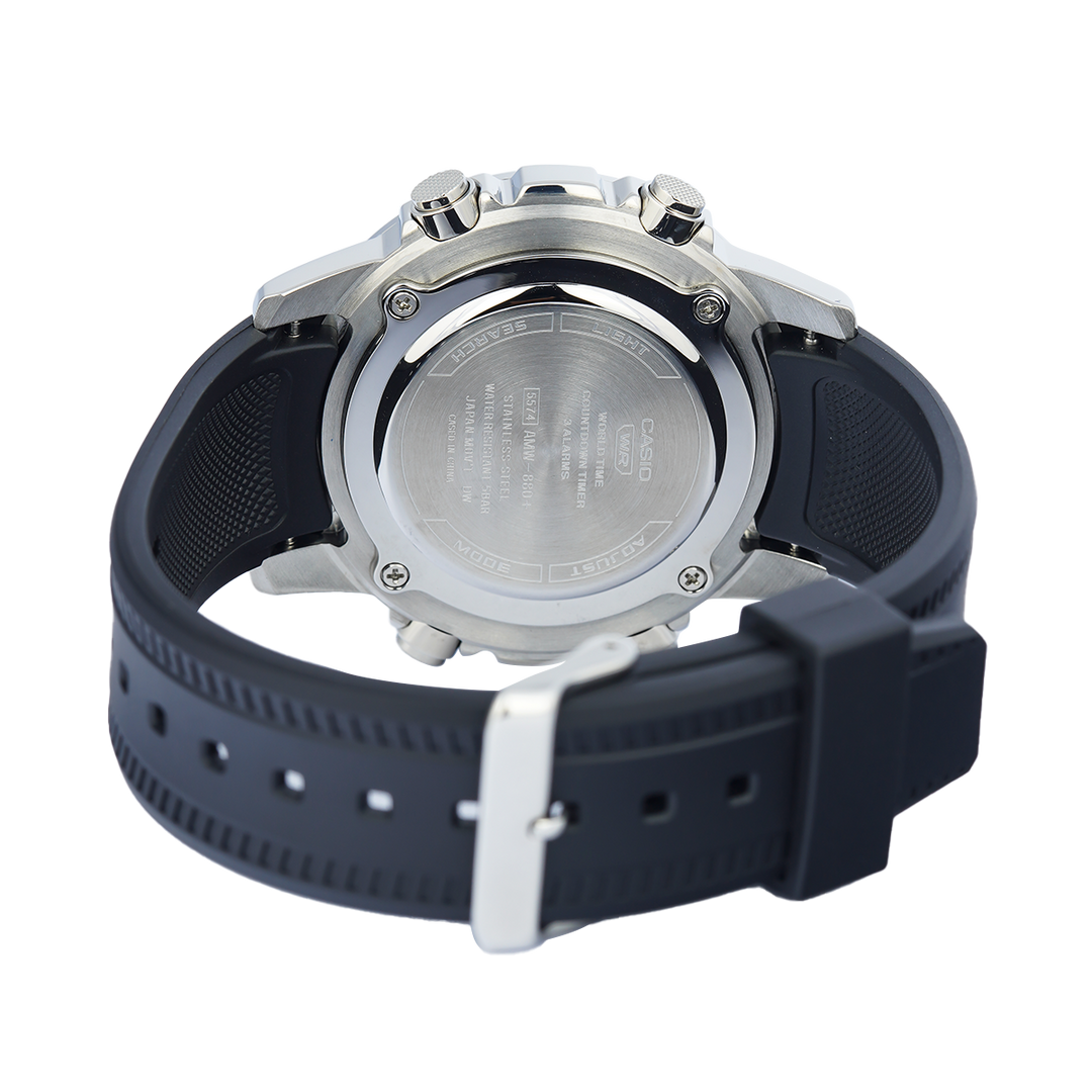 Jam Tangan Casio General AMW-880-1A Men Black Digital Analaog Dial Black Resin Band