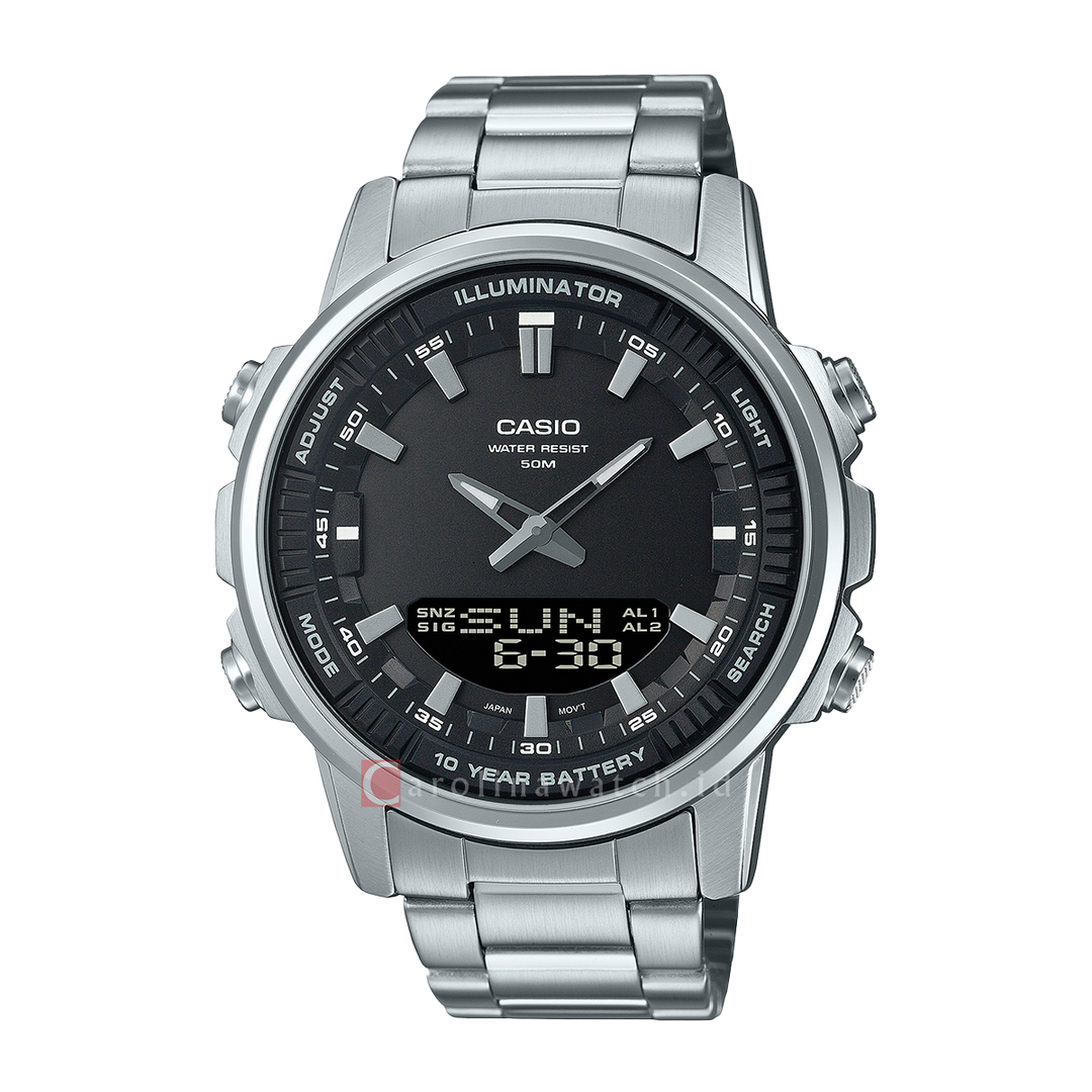 Jam Tangan Casio General AMW-880D-1A Men Black Dial Stainless Steel Band