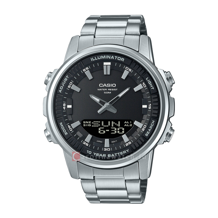 Jam Tangan Casio General AMW-880D-1A Men Black Dial Stainless Steel Band