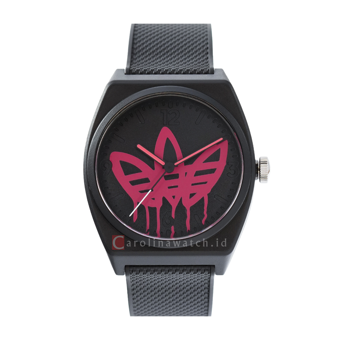 Jam Tangan ADIDAS Street AOST22039 Unisex Black Red Logo Pattern Dial Black Rubber Strap