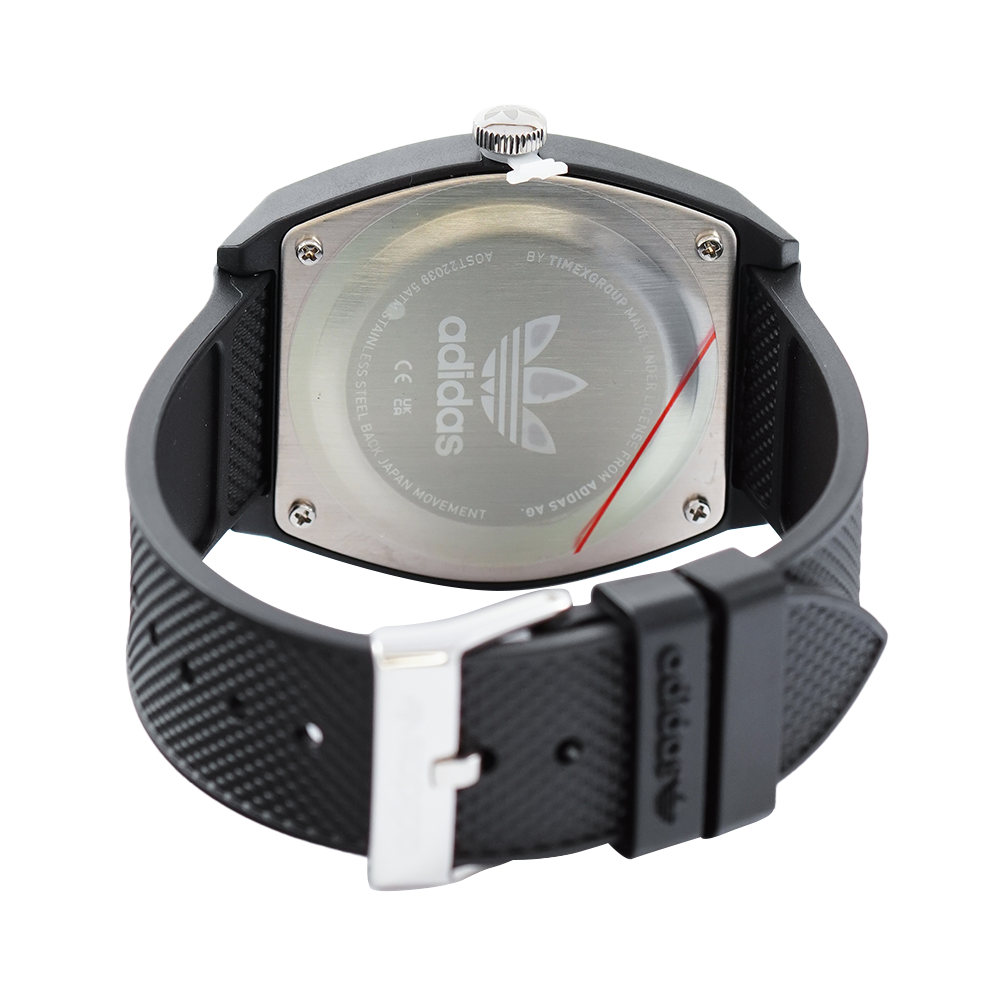 Jam Tangan ADIDAS Street AOST22039 Unisex Black Red Logo Pattern Dial Black Rubber Strap