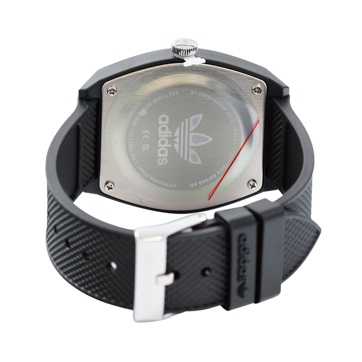 Jam Tangan ADIDAS Street AOST22039 Unisex Black Red Logo Pattern Dial Black Rubber Strap