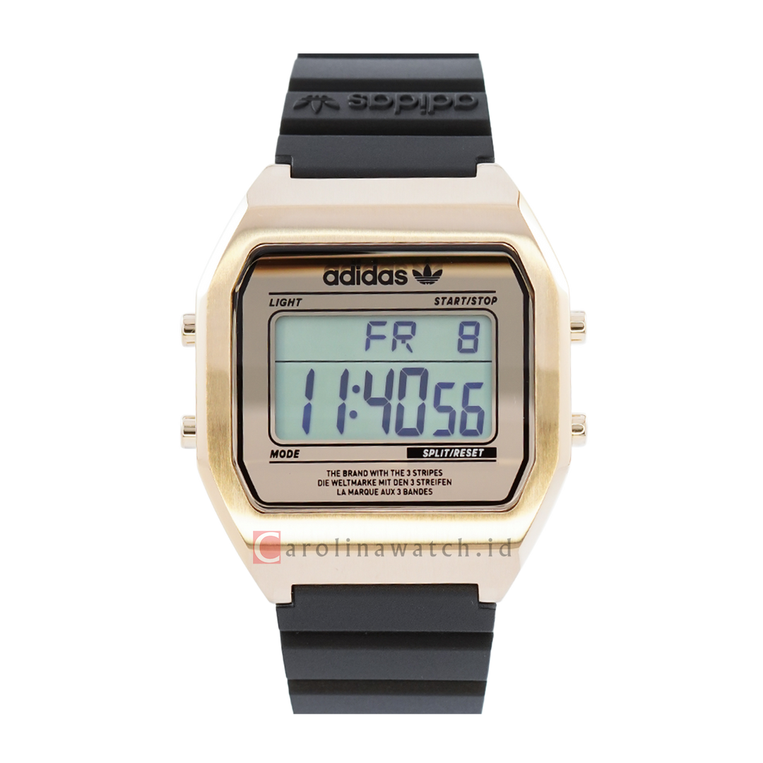 Jam Tangan ADIDAS AOST22075 Unisex Gold Case Digital Dial Black Rubber Strap