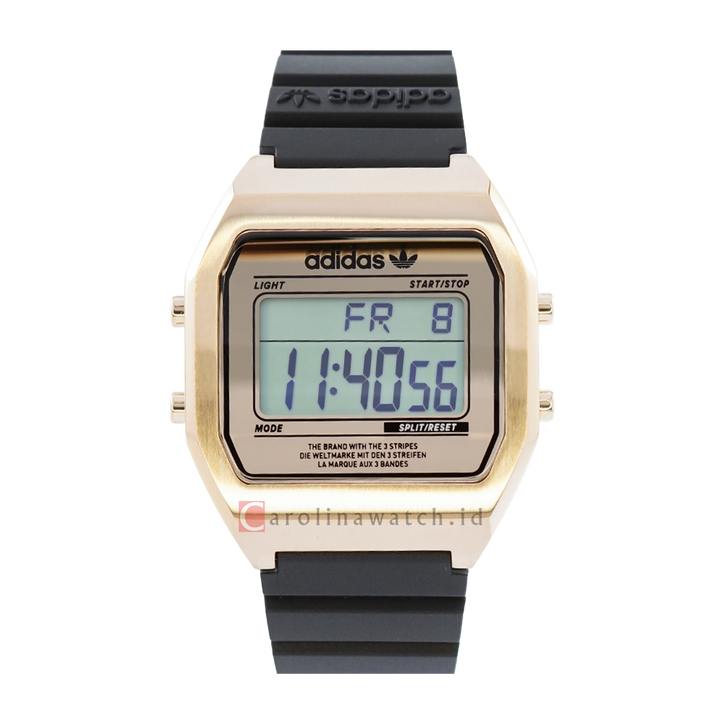Jam Tangan ADIDAS AOST22075 Unisex Gold Case Digital Dial Black Rubber Strap