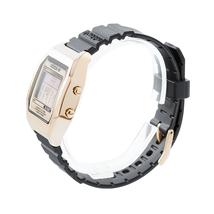 Jam Tangan ADIDAS AOST22075 Unisex Gold Case Digital Dial Black Rubber Strap