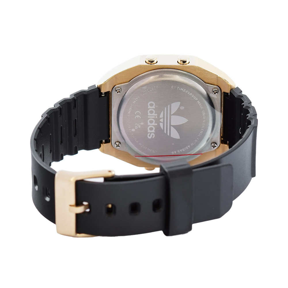 Jam Tangan ADIDAS AOST22075 Unisex Gold Case Digital Dial Black Rubber Strap