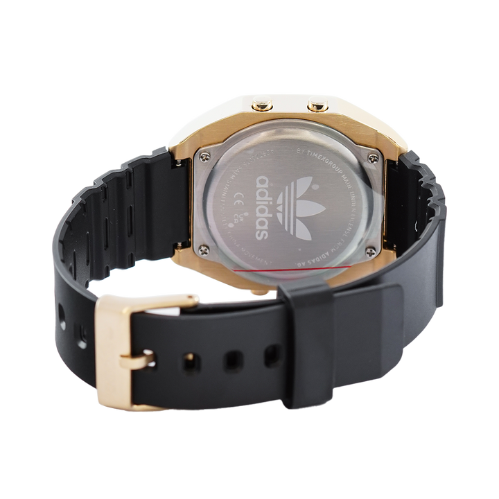 Jam Tangan ADIDAS AOST22075 Unisex Gold Case Digital Dial Black Rubber Strap