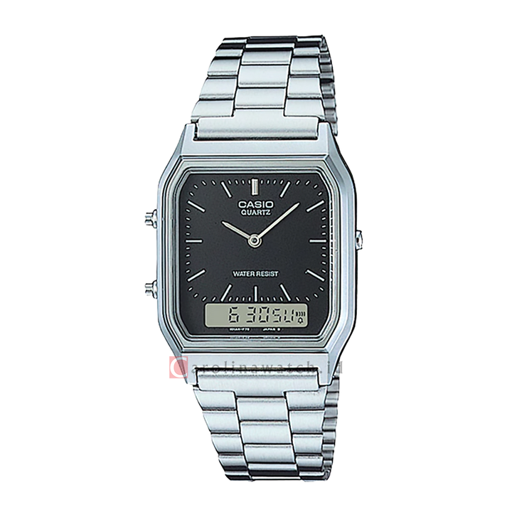 Jam Tangan CASIO General AQ-230A-1D Men Digital Analog Dial Stainless Steel Strap