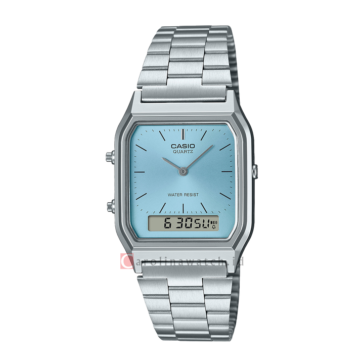 Jam Tangan Casio General AQ-230A-2A1MQY Unisex Blue Dial Stainless Steel Band