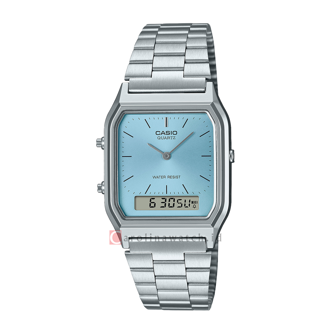 Jam Tangan Casio General AQ-230A-2A1MQY Unisex Blue Dial Stainless Steel Band