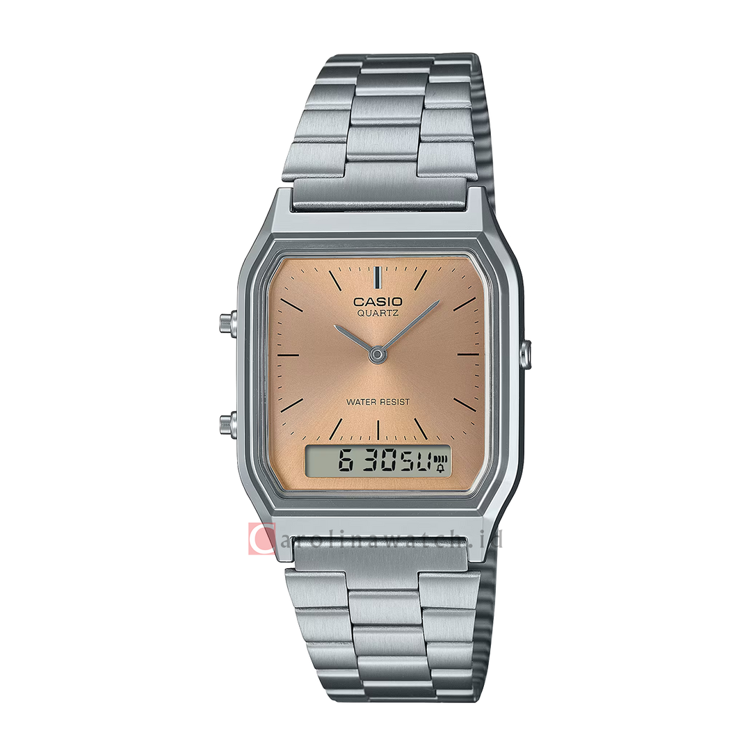 Jam Tangan Casio General AQ-230A-4AMQY Unisex Digital Analog Dial Stainless Steel Band