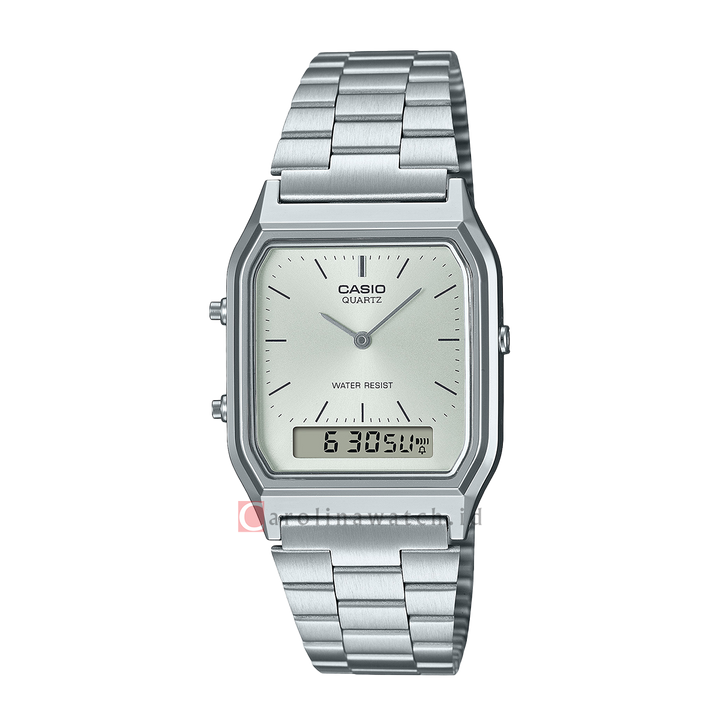Jam Tangan Casio General AQ-230A-7AMQY Unisex Silver Dial Stainless Steel Band