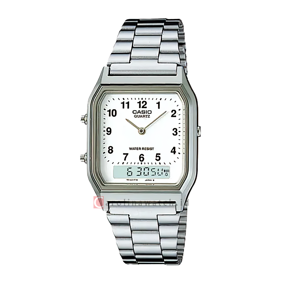 Jam Tangan Casio General AQ-230A-7B Unisex Digital Analog Dial Stainless Steel Band