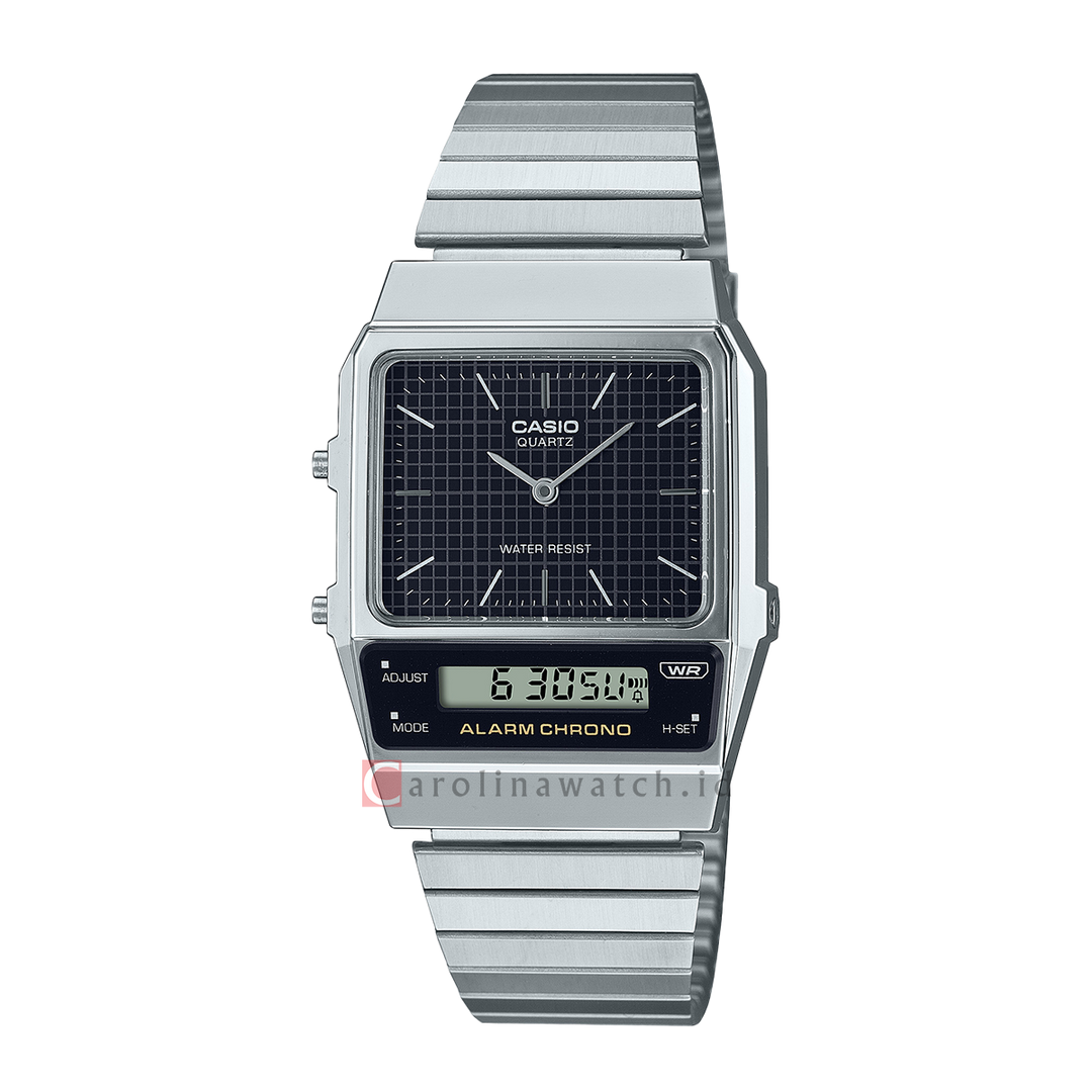 Jam Tangan Casio Vintage AQ-800E-1A Unisex Black Dial Stainless Steel Strap