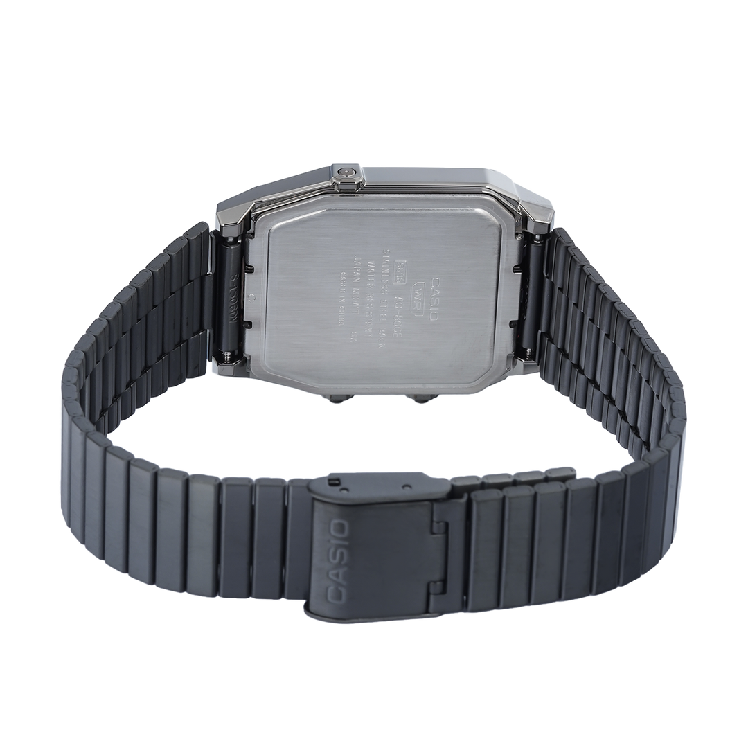 Jam Tangan Casio Vintage AQ-800EB-2A Unisex Digital Analog Dial Black Stainless Steel Band