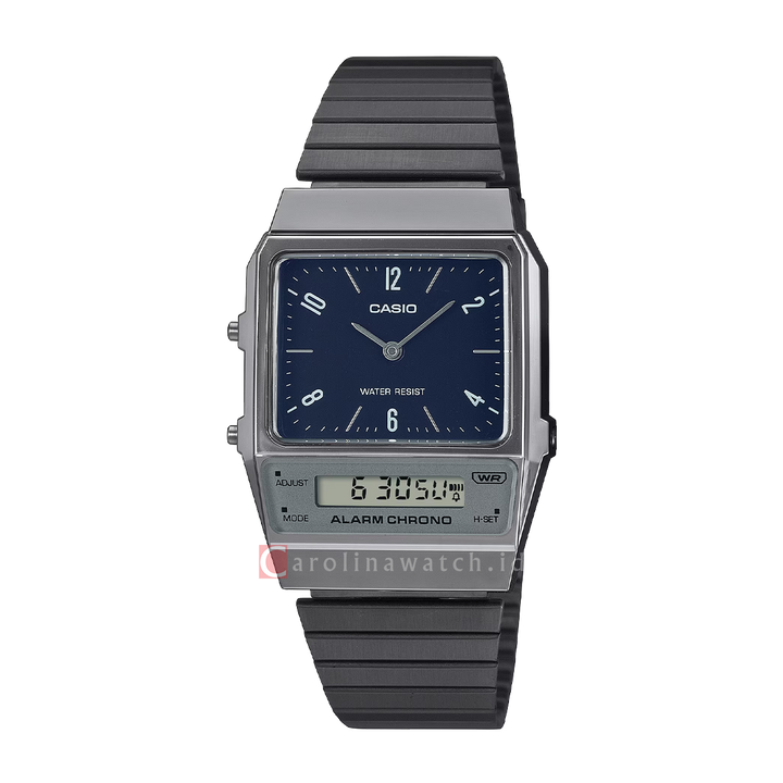 Jam Tangan Casio Vintage AQ-800EB-2A Unisex Digital Analog Dial Black Stainless Steel Band