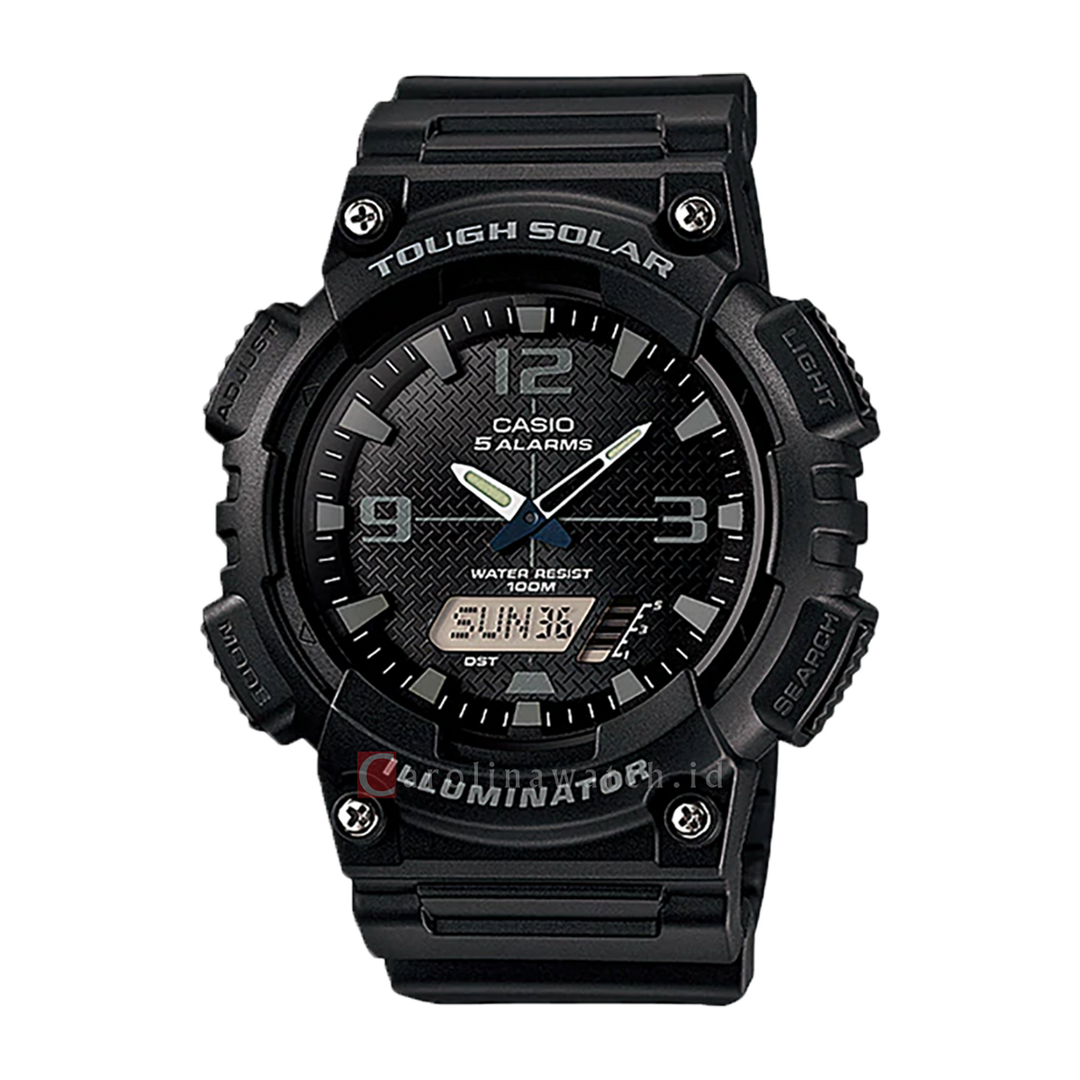 Jam Tangan Casio General AQ-S810W-1A2 Tough Solar Men Black Digital Analog Dial Black Resin Band