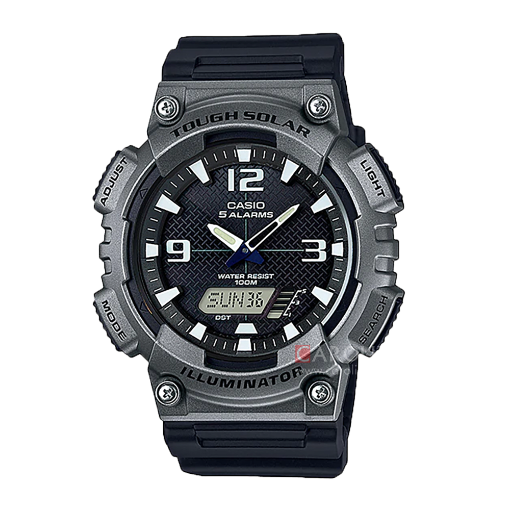 Jam Tangan Casio General AQ-S810W-1A4 Tough Solar Men Black Digital Analog Dial Black Resin Band