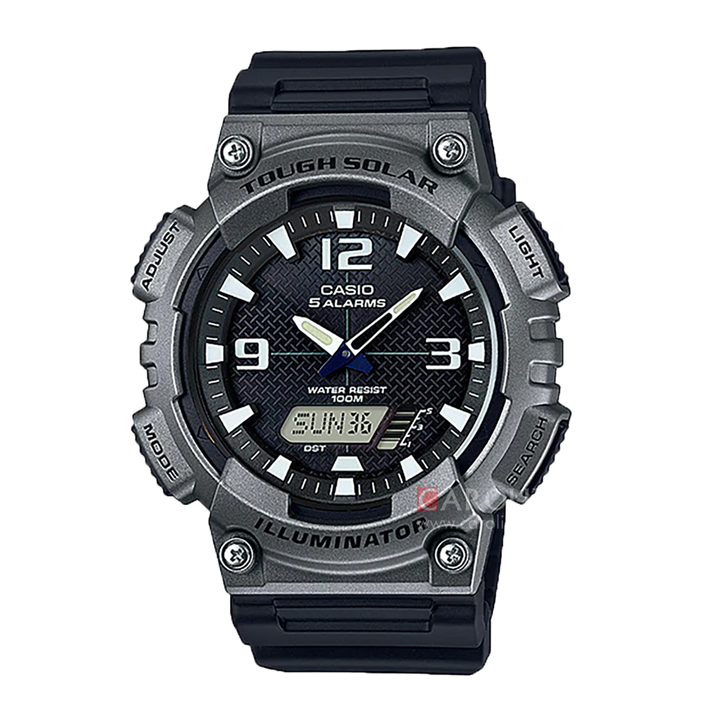Jam Tangan Casio General AQ-S810W-1A4 Tough Solar Men Black Digital Analog Dial Black Resin Band