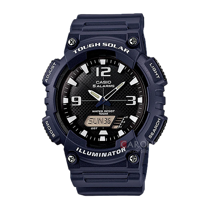 Jam Tangan Casio General AQ-S810W-2A2 Tough Solar Men Black Digital Analog Dial Navy Resin Band