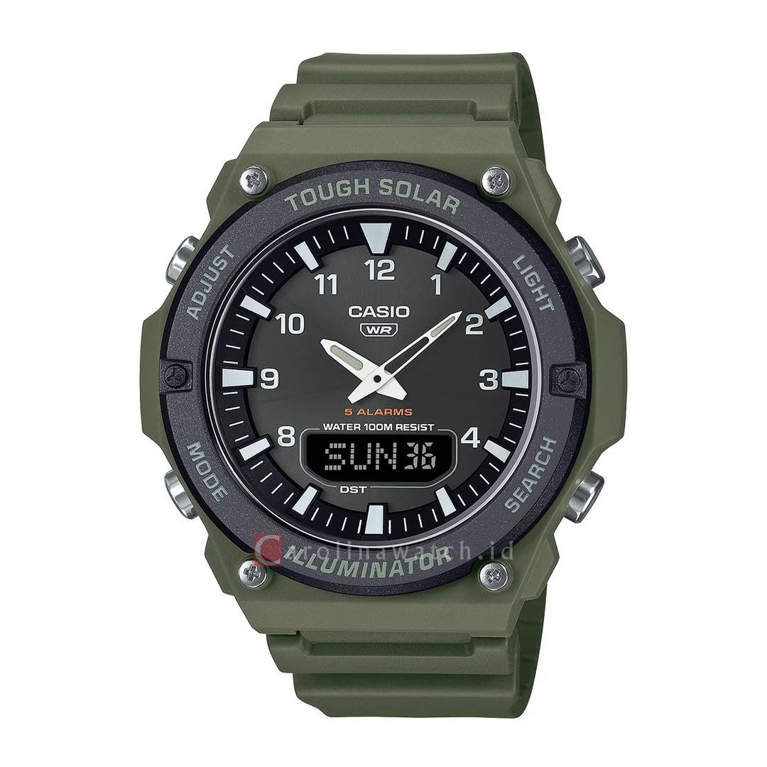 Jam Tangan Casio Standard AQ-S820W-3B Men Digital Analog Dial Green Resin Band