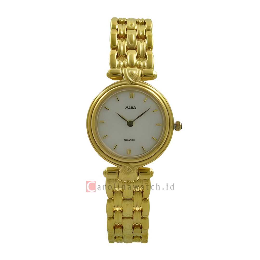Jam Tangan ALBA ARYJ58X1 Women White Dial Gold Stainless Steel Strap