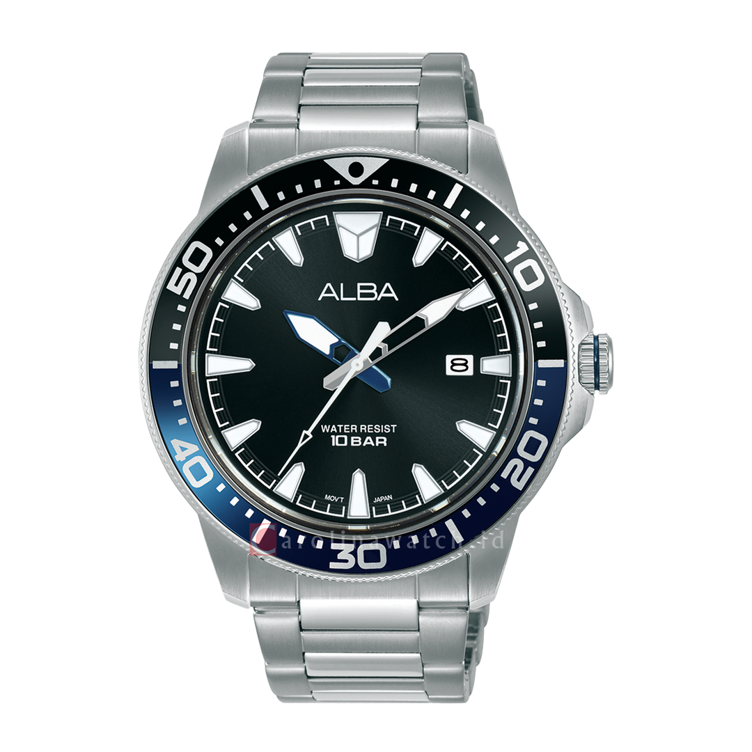 Jam Tangan ALBA Active AS9U01X1 Men Black Dial Stainless Steel Strap