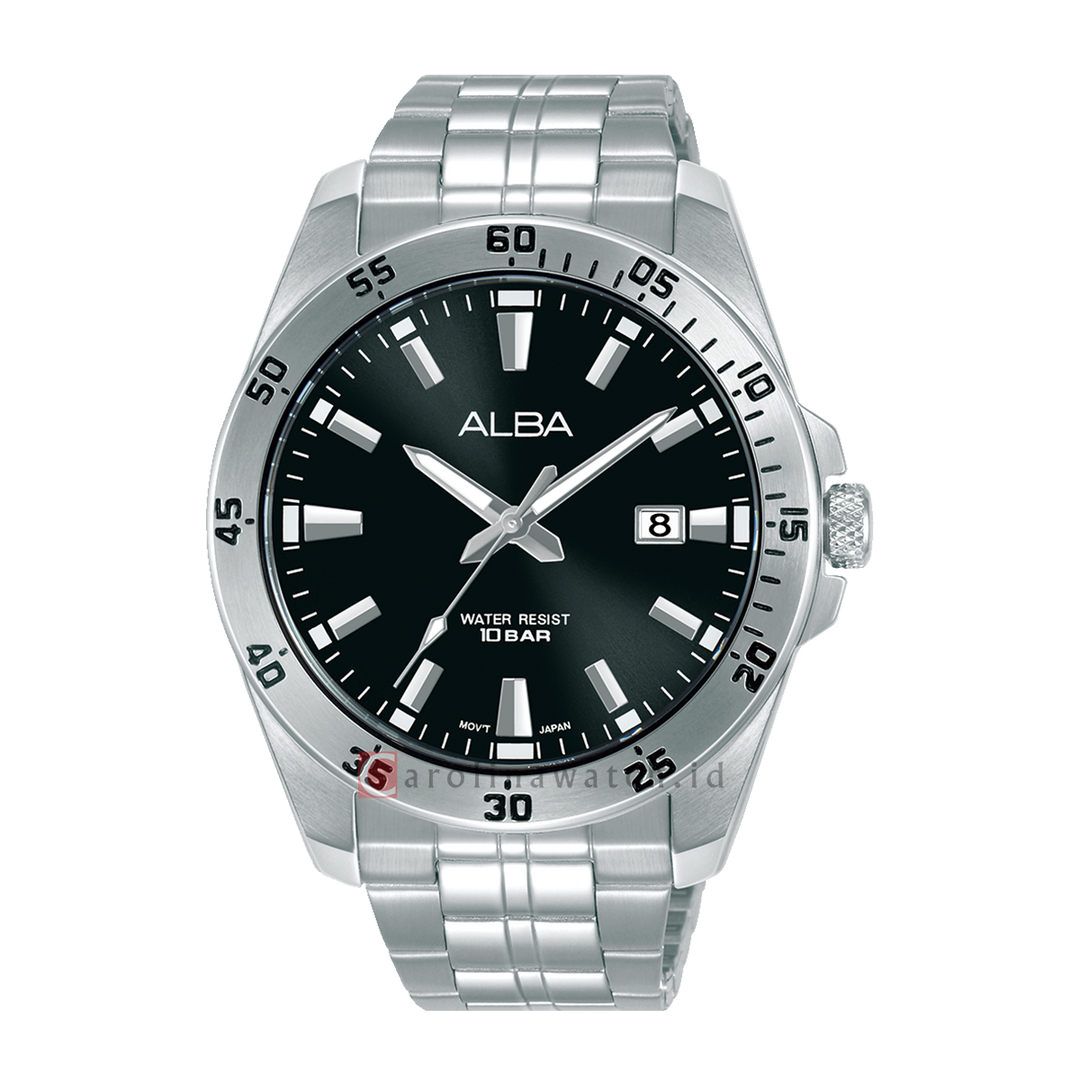Jam Tangan ALBA Active AS9V47X1 Men Black Dial Stainless Steel Strap