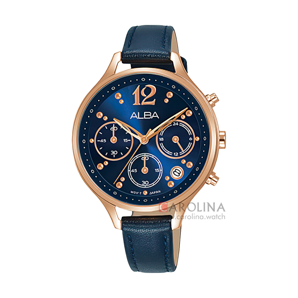 Jam Tangan ALBA Fashion AT3F08X1 Women Blue Dial Blue Leather Strap