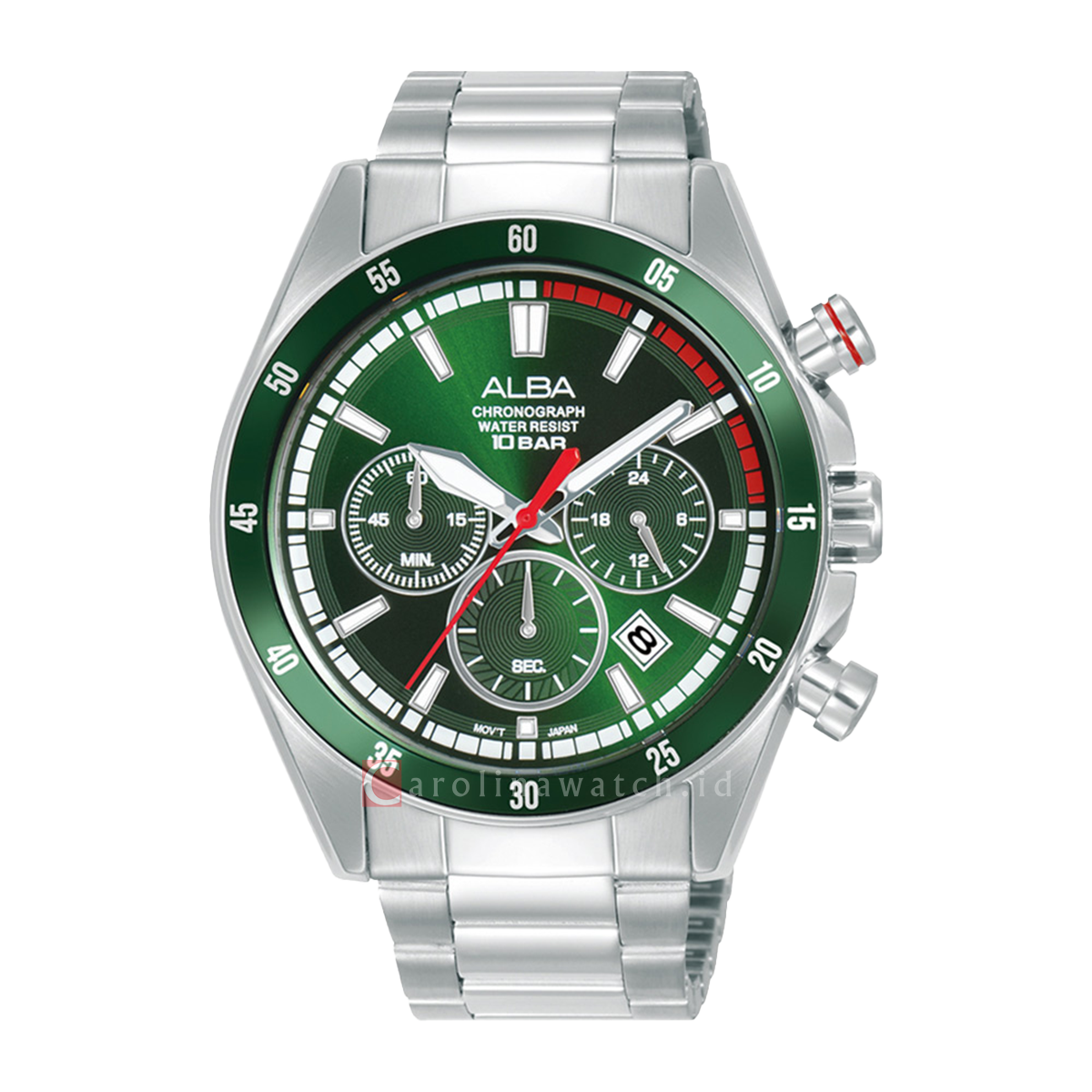Jam Tangan ALBA Active AT3J25X1 Men Chronograph Green Dial Stainless S Carolina Watch