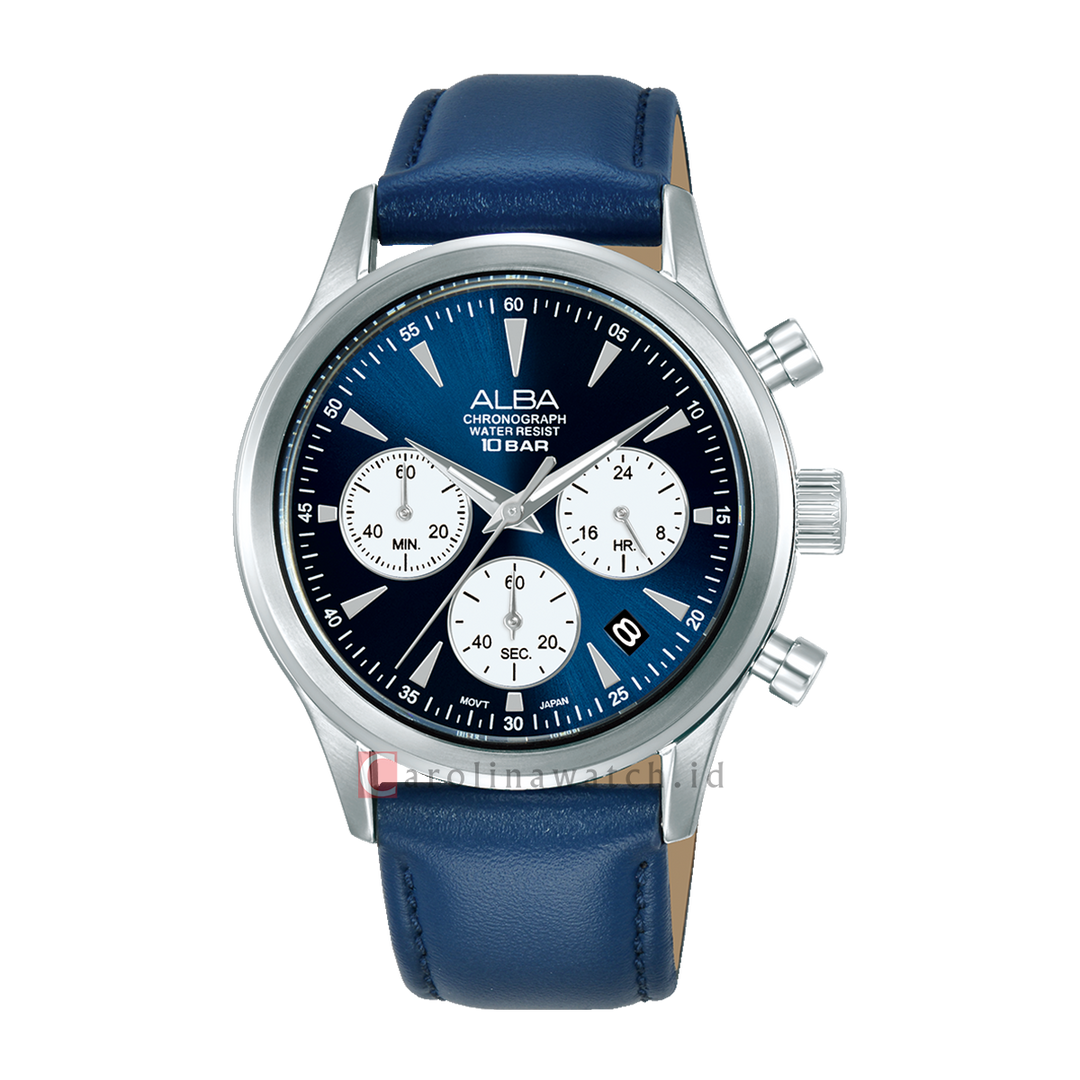 Jam Tangan Alba Prestige AT3K57X1 Men Blue Dial Blue Leather Strap
