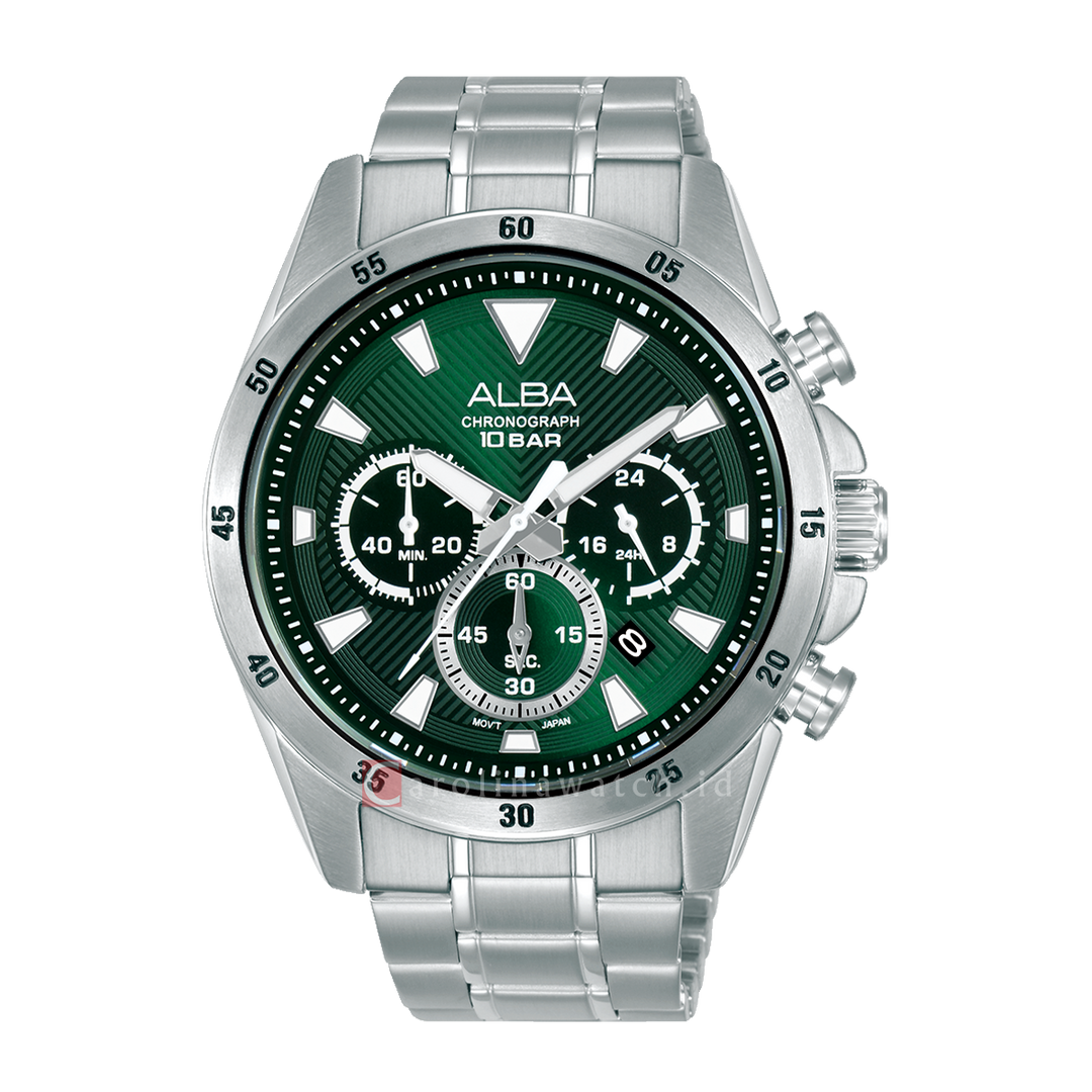 Jam Tangan Alba Active AT3K59X1 Men Green Dial Stainless Steel Strap