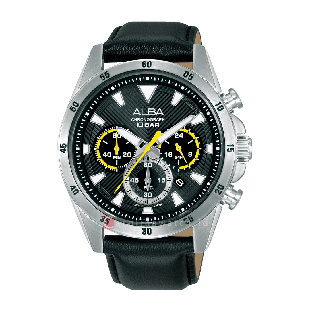 Jam Tangan Alba Active AT3K73X1 Men Black Dial Black Leather Strap