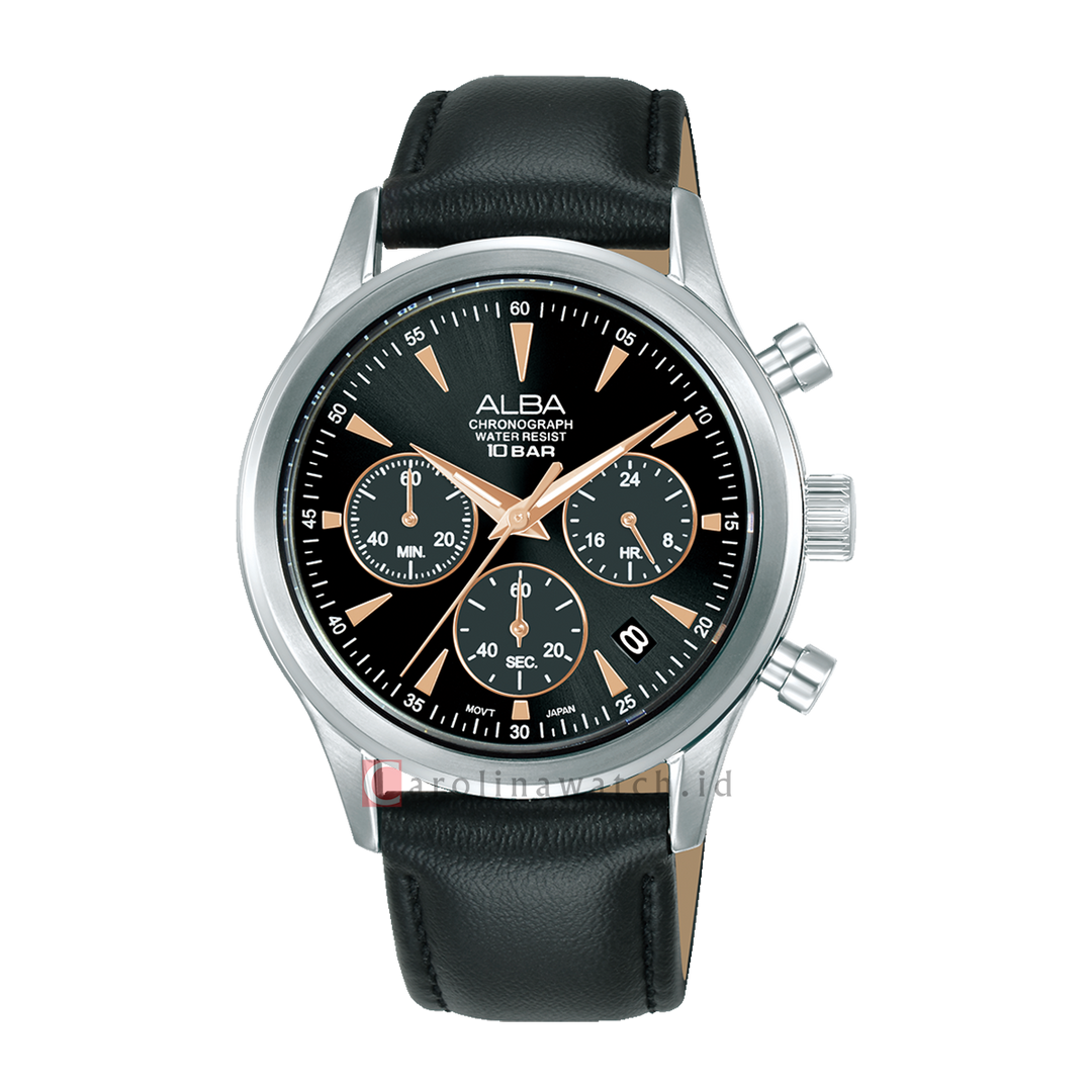 Jam Tangan Alba Active AT3K75X1 Men Black Dial Black Leather Strap