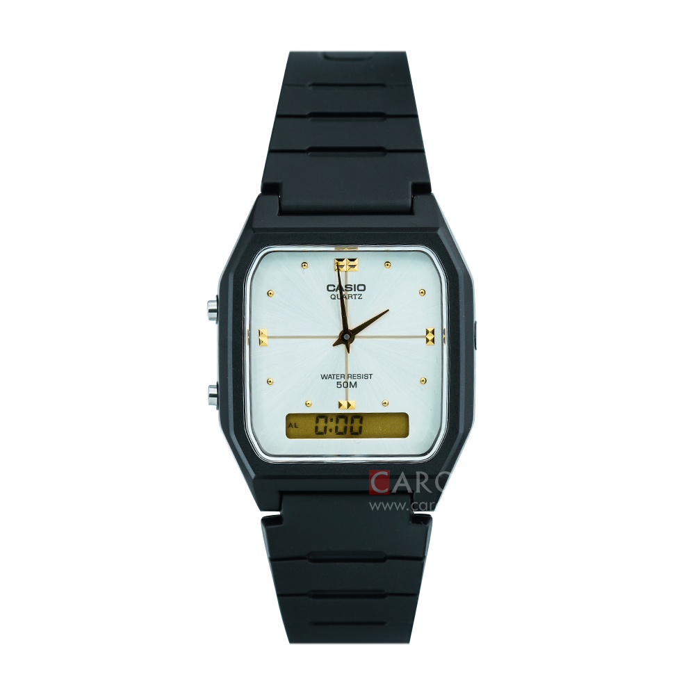 Jam Tangan Casio General AW-48HE-7A Unisex Digital Analog Dial Black Resin Band