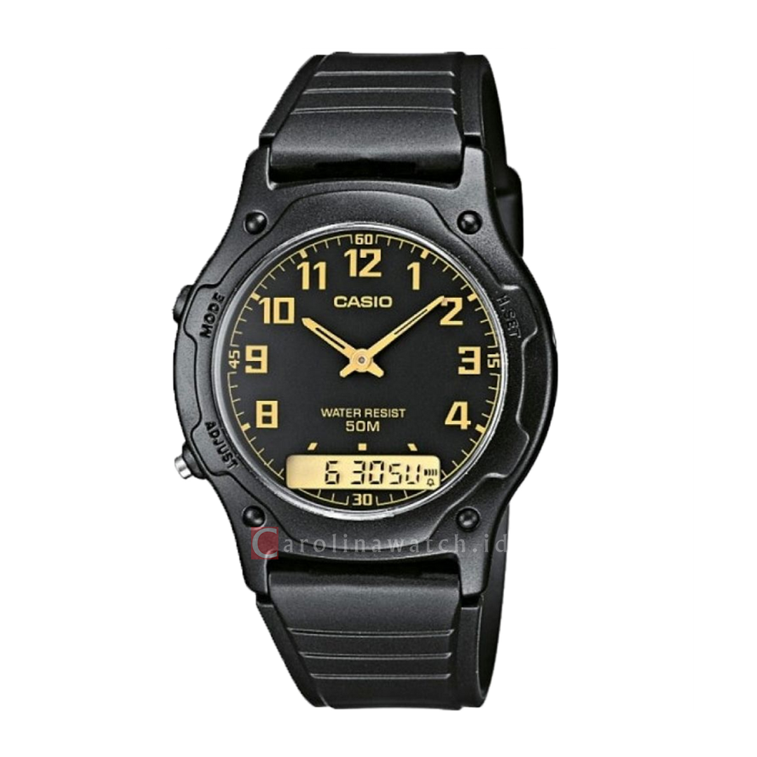 Jam Tangan Casio General AW-49H-1B Unisex Digital Analog Dial Black Resin Strap