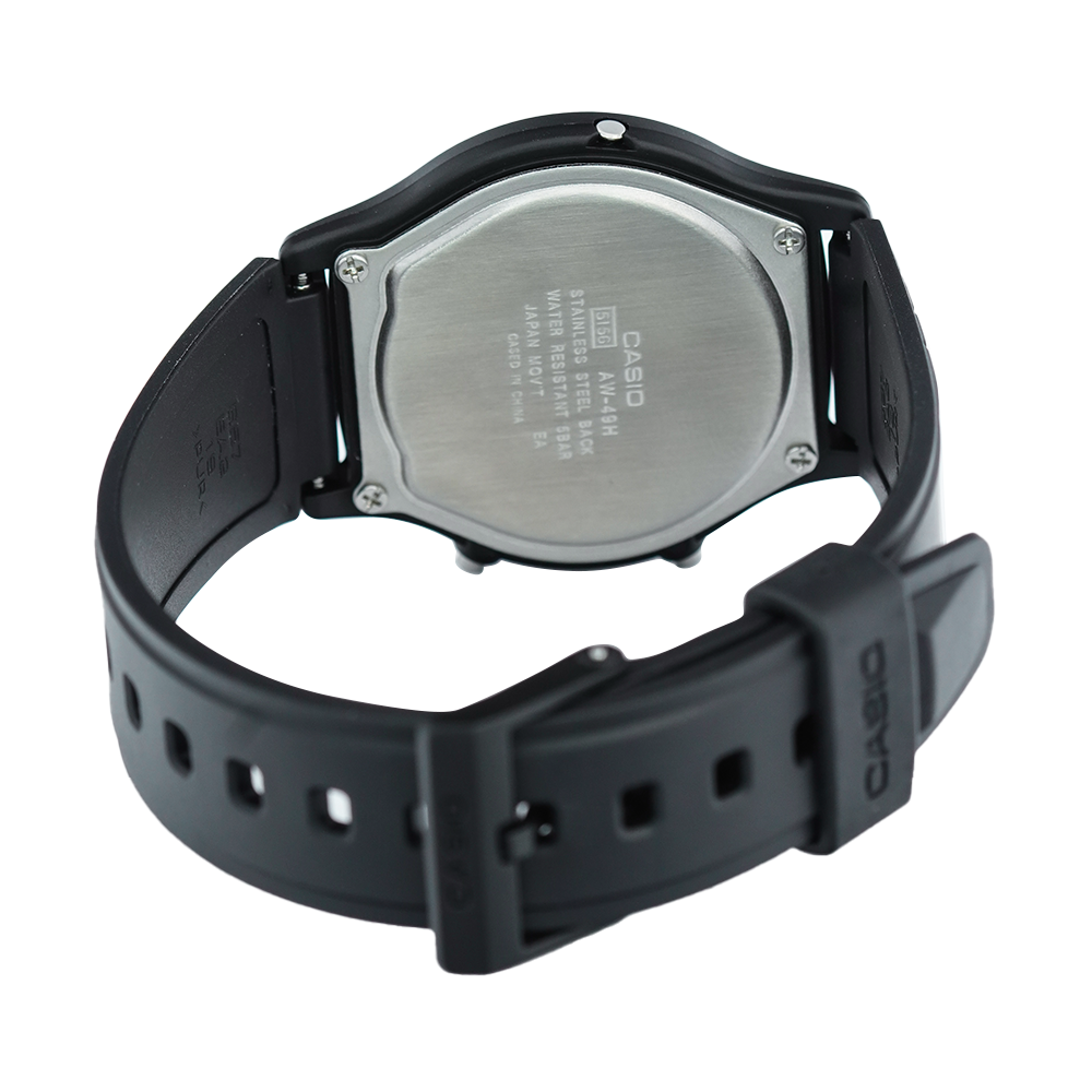 Jam Tangan Casio General AW-49HE-7A Unisex Digital Analog Dial Black Resin Band